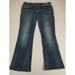 Miss Me Women Size 31x27 Blue Denim JE8022BR Mid Rise Embroidered Bootcut Jeans